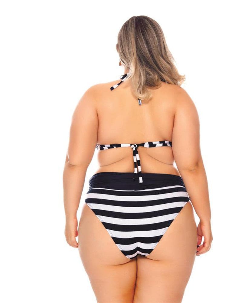 Bikini Bottom With Skirt Black Stripe